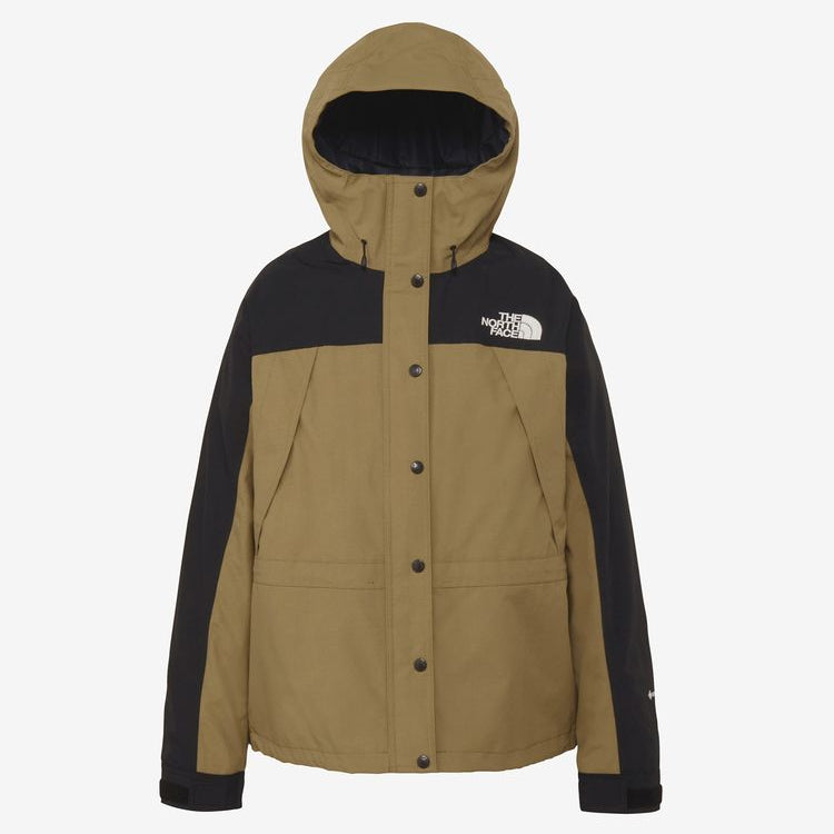 Front view of women’s Mountain Light Jacket, waterproof GORE-TEX rain shell with adjustable hood.