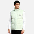 Men wearing green adidas puffer vest with white Trefoil logo, front view