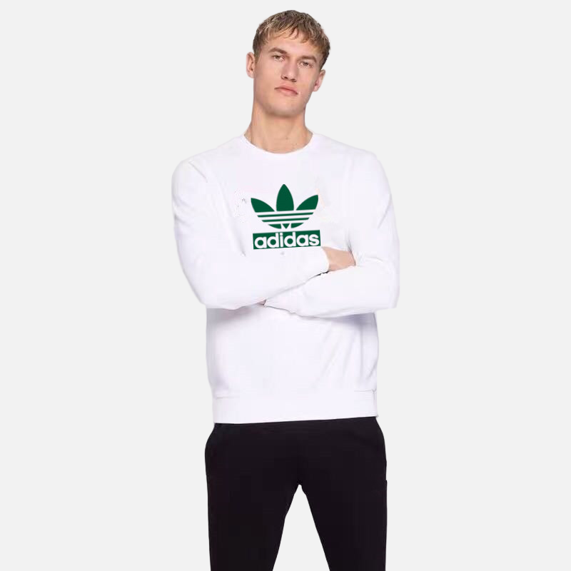 White adidas vintage men’s crewneck with bold Trefoil print