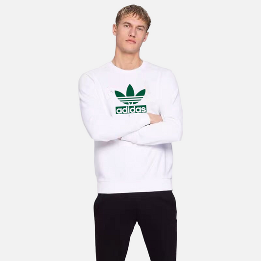 White adidas vintage men’s crewneck with bold Trefoil print