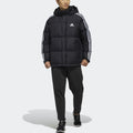 Men’s hooded down jacket black with high-fill insulation and full zip front