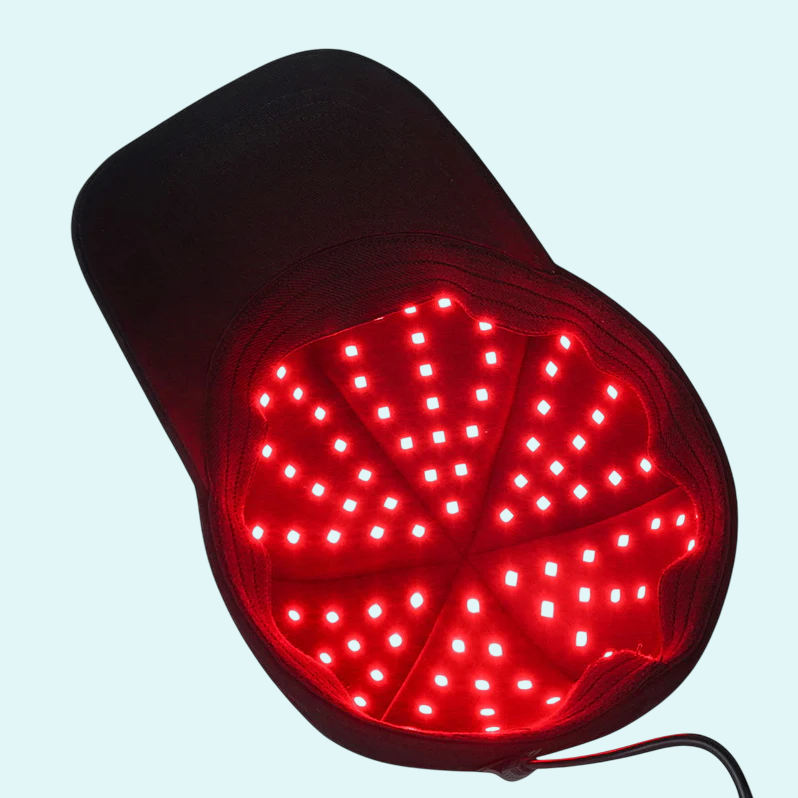 This red light therapy cap is designed to promote hair growth and reduce hair thinning. Equipped with multiple LED lights, it targets the scalp to stimulate circulation and strengthen hair follicles. Lightweight and easy to use, it provides a hands-free solution for improving hair health at home. Ideal for those seeking non-invasive hair restoration.