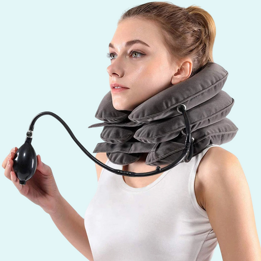 This inflatable cervical neck stretcher helps relieve neck pain and tension by gently stretching the cervical spine. Made with soft, comfortable fabric, it provides support for the neck and upper back. The easy-to-use air pump allows for adjustable inflation to suit individual comfort levels. Ideal for daily use to alleviate discomfort from stress, poor posture, or injury. Compact and portable, making it perfect for home or travel use.