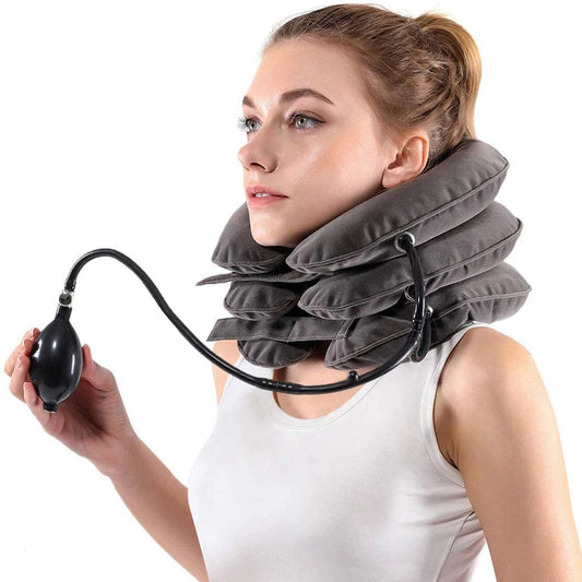 This inflatable cervical neck stretcher helps relieve neck pain and tension by gently stretching the cervical spine. Made with soft, comfortable fabric, it provides support for the neck and upper back. The easy-to-use air pump allows for adjustable inflation to suit individual comfort levels. Ideal for daily use to alleviate discomfort from stress, poor posture, or injury. Compact and portable, making it perfect for home or travel use.