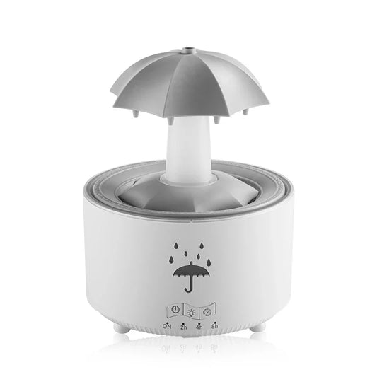 This unique humidifier features a charming umbrella design that creates a soothing rain-like mist. It also doubles as an essential oil diffuser to enhance your atmosphere with pleasant aromas. Equipped with adjustable settings for time and light, it offers a calming effect with soft, colorful lighting. Ideal for home or office use, it helps maintain air moisture levels and provides a relaxing ambiance.