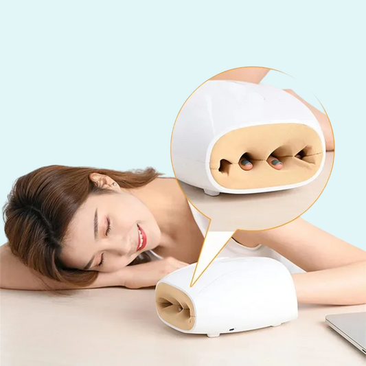 This handheld massager provides a soothing experience with air pressure and heat compression, perfect for relieving hand pain and promoting relaxation. The ergonomic design fits comfortably around your hand, offering targeted relief for stress, fatigue, and circulation. Ideal for daily use to help with hand tension and improve overall comfort.
