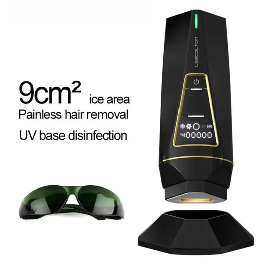 Achieve smooth, hair-free skin with the Lesscolton Multi-Function Ice Cool Laser Hair Removal device. Equipped with a 9cm² ice area, it ensures painless hair removal while the built-in UV base disinfection keeps the tool hygienic. The advanced ice cooling feature reduces discomfort during use, making it ideal for sensitive skin. This efficient and convenient device provides long-lasting results, helping you maintain soft and hair-free skin without the hassle of salon visits.