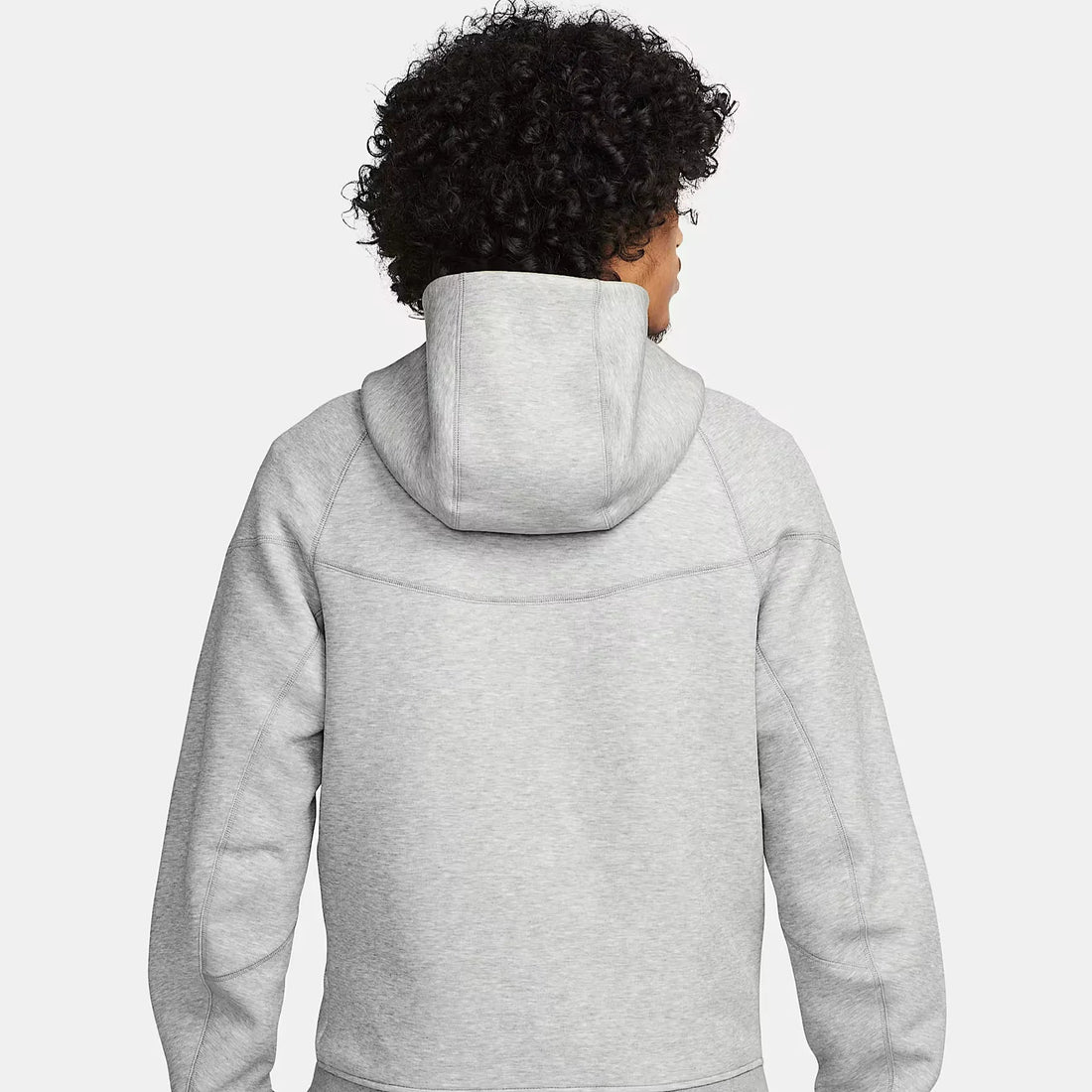 Nike Sportswear Tech Fleece Windrunner Men’s Full-Zip Hoodie in light grey, featuring black zipper, front pockets, and slim modern fit.