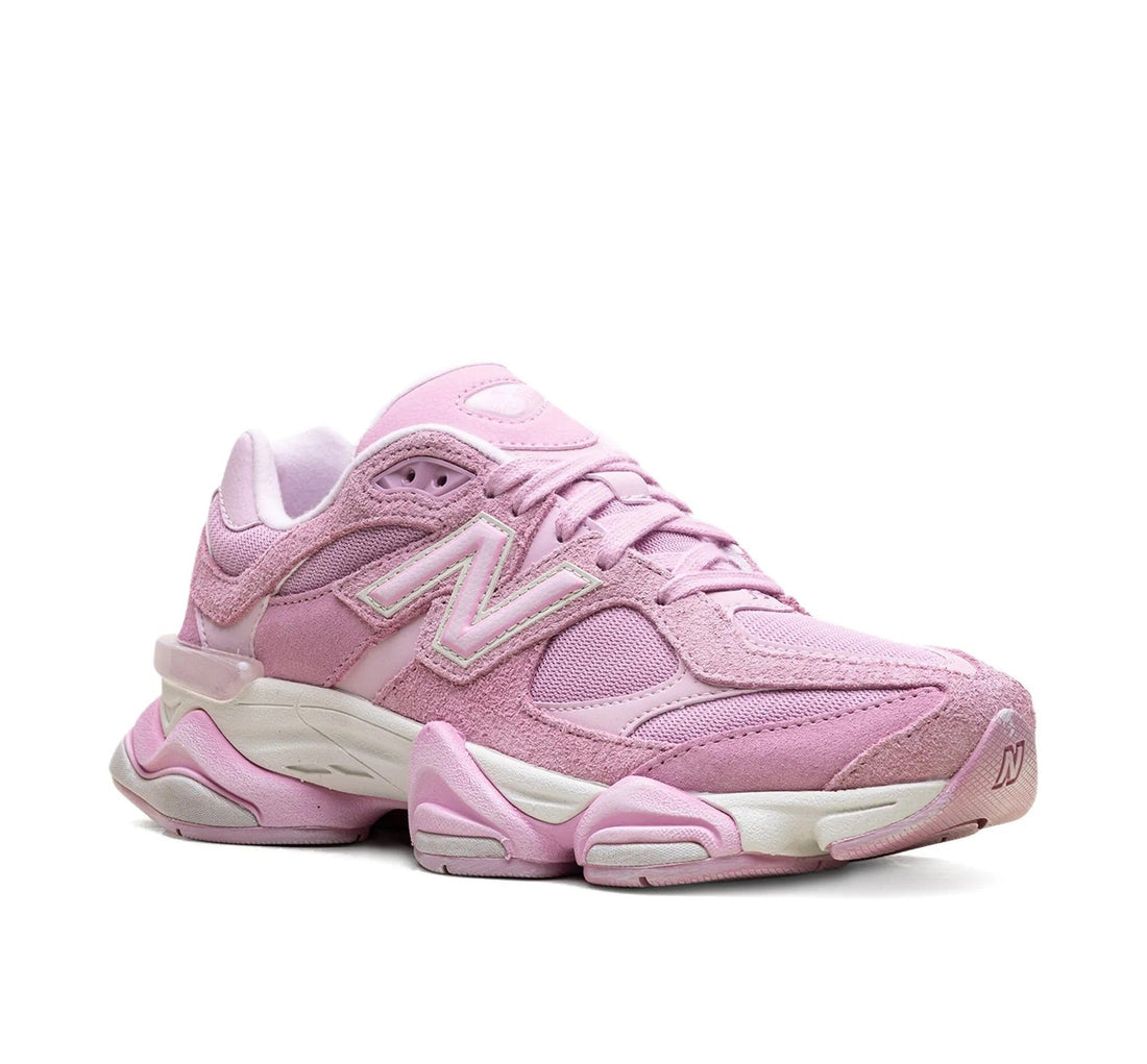 9060 Pink Overdye sneaker featuring breathable mesh upper in vibrant pink tones, suede overlays, chunky cushioned sole, and modern Y2K-inspired design.
