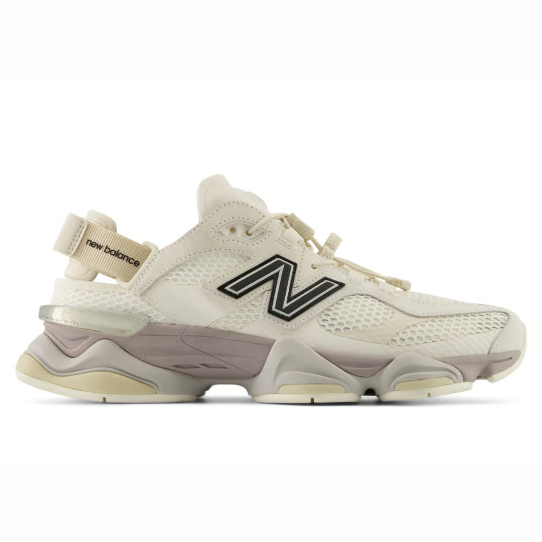 9060 Off White sneaker featuring breathable mesh upper in soft off-white tones, suede overlays, chunky cushioned sole, and modern Y2K-inspired design.