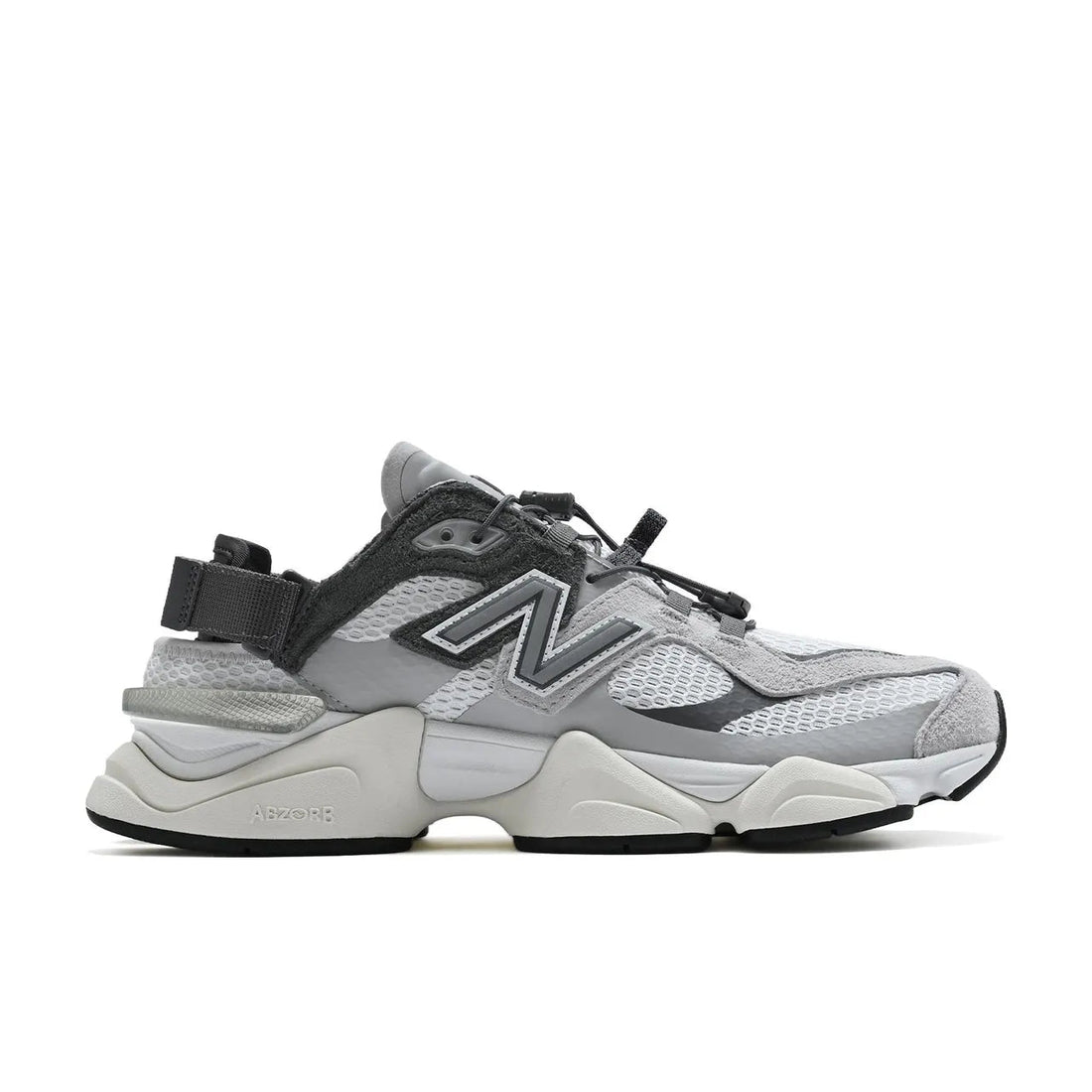9060 Summer Raincloud sneaker featuring breathable mesh upper in soft grey tones, suede overlays, chunky cushioned sole, and modern Y2K-inspired design.