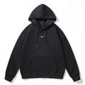 Unisex oversized black fleece hoodie — soft cotton blend with drawstring hood and kangaroo pocket for a clean streetwear look.
