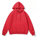 Unisex oversized red fleece hoodie — warm cotton fleece with relaxed fit, ribbed cuffs, and front pocket.