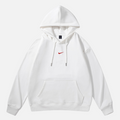 Unisex oversized white fleece hoodie — minimalist pullover design with adjustable hood and cozy brushed interior.