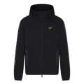 Nike x Nocta Tech Fleece Hoodie Black – premium zip-up hoodie with ergonomic fit, lightweight fleece fabric and yellow Swoosh logo on chest.