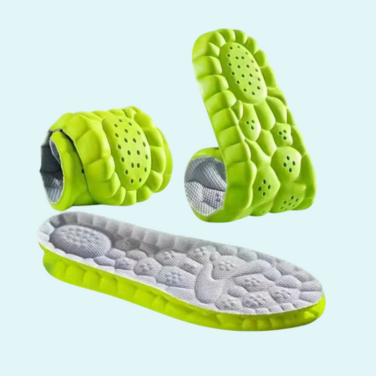 These green orthopedic sports insoles are designed for maximum comfort and support during physical activities. With a cushioned, textured surface, they help absorb shock and reduce foot fatigue. The breathable, perforated design ensures ventilation, keeping your feet dry. Ideal for athletes or anyone with an active lifestyle, these insoles improve stability and alignment. Perfect for various types of footwear, enhancing comfort and performance.