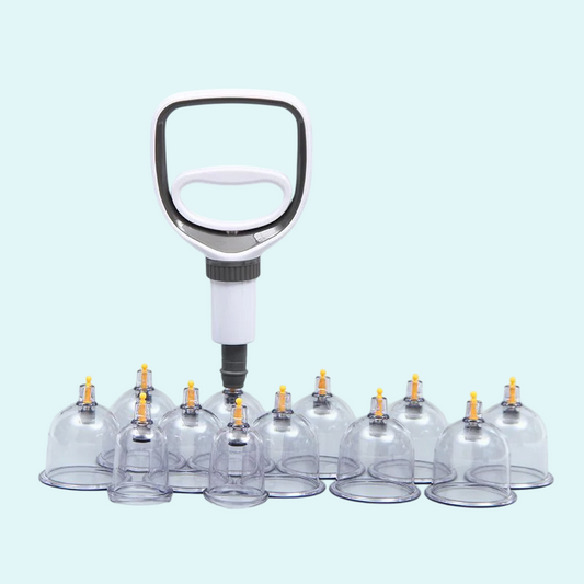 This cupping therapy set features a hand-operated pump and 12 suction cups of various sizes, designed to provide effective relief from muscle pain, tension, and inflammation. The ergonomic design allows for easy and controlled suction, while the clear cups allow for visibility during use. Ideal for therapeutic massage and promoting circulation, it’s perfect for both professional and home use.