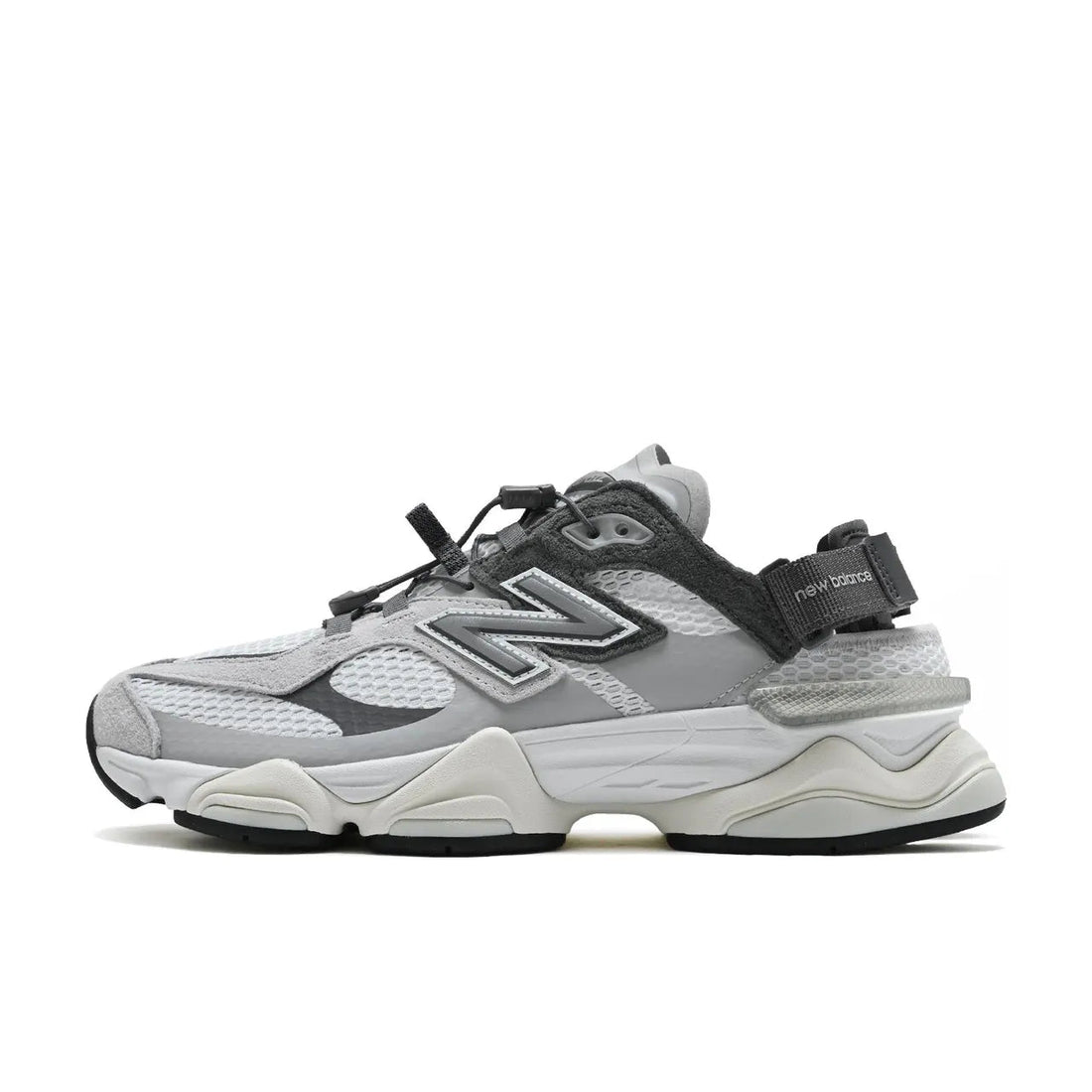 9060 Summer Raincloud sneaker featuring breathable mesh upper in soft grey tones, suede overlays, chunky cushioned sole, and modern Y2K-inspired design.