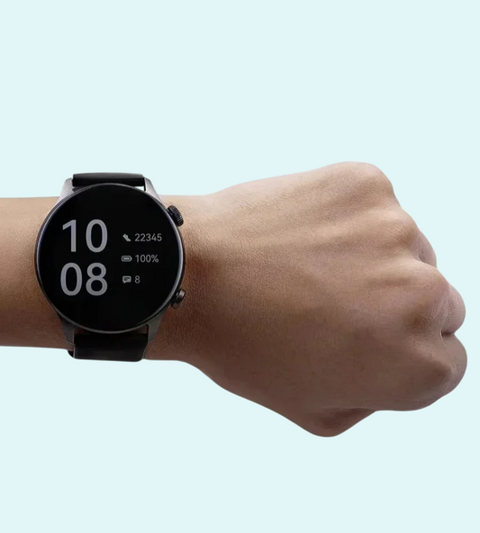 This sleek black smartwatch features a large, clear display that shows time, messages, and call notifications. With a long-lasting battery, it keeps you connected all day, offering up to 100% battery usage. Its modern design includes easy-to-read icons for convenience. Perfect for monitoring fitness, receiving alerts, and staying on track with your daily tasks. Ideal for those seeking style and functionality in a smartwatch.