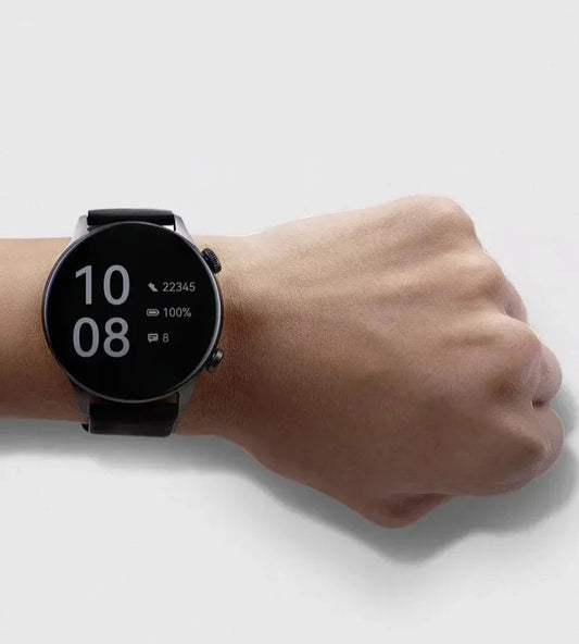 This sleek black smartwatch features a large, clear display that shows time, messages, and call notifications. With a long-lasting battery, it keeps you connected all day, offering up to 100% battery usage. Its modern design includes easy-to-read icons for convenience. Perfect for monitoring fitness, receiving alerts, and staying on track with your daily tasks. Ideal for those seeking style and functionality in a smartwatch.