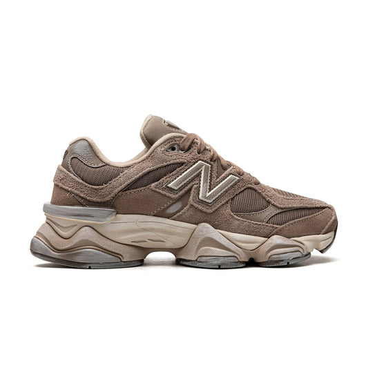 9060 Mushroom Brown sneaker featuring breathable mesh upper in earthy brown tones, suede overlays, chunky cushioned sole, and modern Y2K-inspired design.