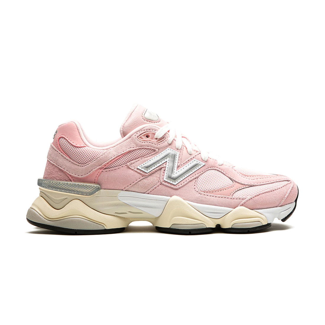 9060 Crystal Pink sneaker featuring breathable mesh upper in soft pink tones, suede overlays, chunky cushioned sole, and modern Y2K-inspired design.