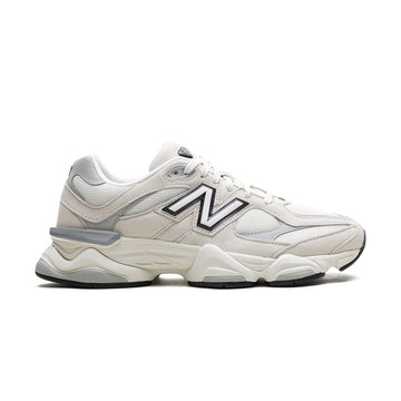 9060 Sea Salt Raincloud sneaker featuring breathable mesh upper in off-white and grey tones, suede overlays, chunky cushioned sole, and modern Y2K-inspired design.