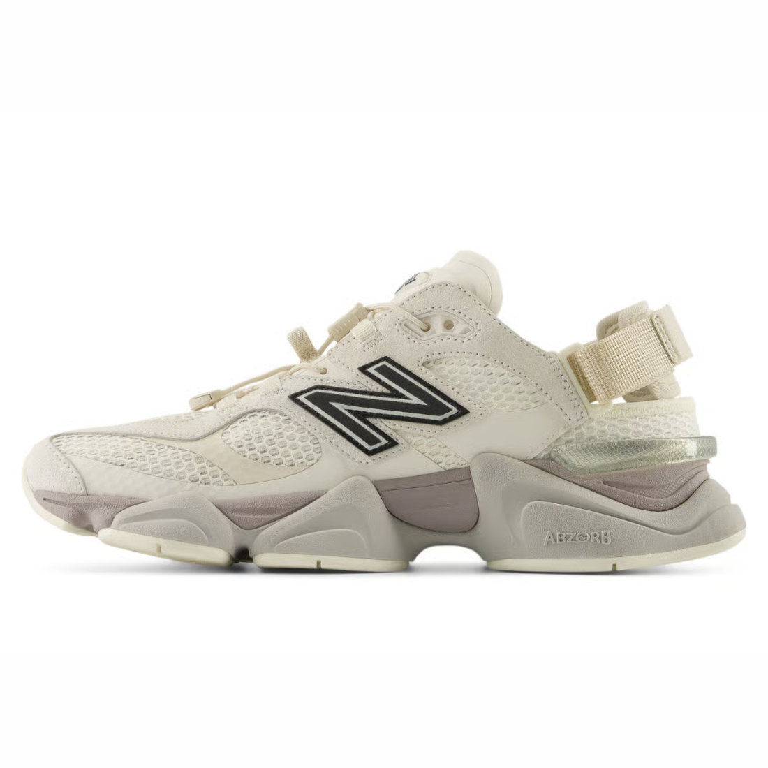 9060 Off White sneaker featuring breathable mesh upper in soft off-white tones, suede overlays, chunky cushioned sole, and modern Y2K-inspired design.