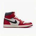 Air Jordan 1 High Retro Red and White sneaker featuring premium leather upper, black Swoosh detail, high-top silhouette, padded collar, and classic basketball heritage design.