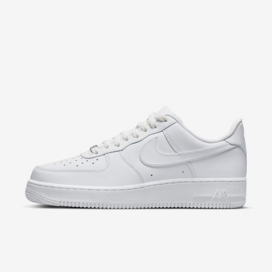 Nike Air Force 1 ’07 Triple White sneaker with premium all-white leather upper and classic Air cushioning sole
