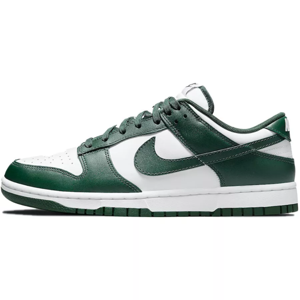 Nike Dunk Low Varsity Green ABT2 sneaker with white leather base and bold varsity green overlays on a classic low-top silhouette.