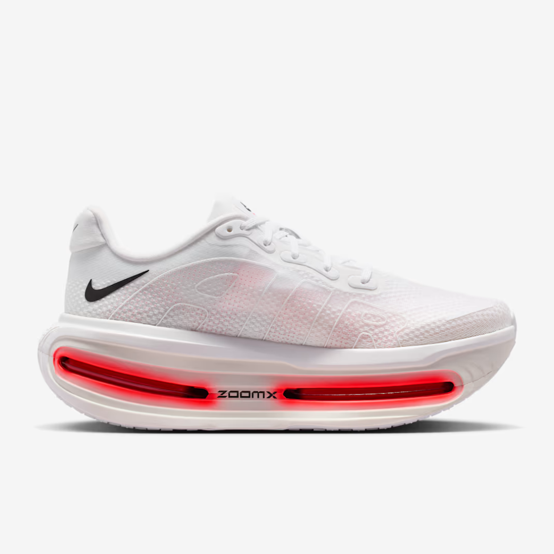 Vomero Premium White Crimson sneaker featuring breathable white mesh upper, bold crimson red accents, cushioned sole, and modern performance-inspired design for everyday comfort.
