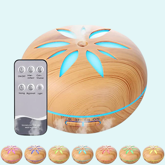 This stylish wooden aroma diffuser doubles as an air humidifier, enhancing your space with a soothing mist and refreshing scents. Equipped with LED lights and a remote control, it offers customizable settings, including mist timing and intensity. Perfect for creating a calming atmosphere in your home or office. Ideal for use with essential oils, it helps improve air quality while adding a touch of elegance to any room.