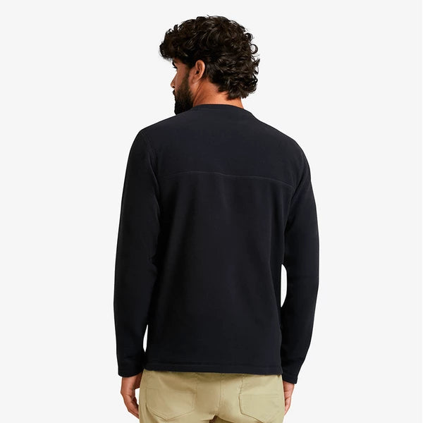 Front view of men’s black The North Face Glacier Crew sweatshirt with white logo print, long sleeves and relaxed fit.