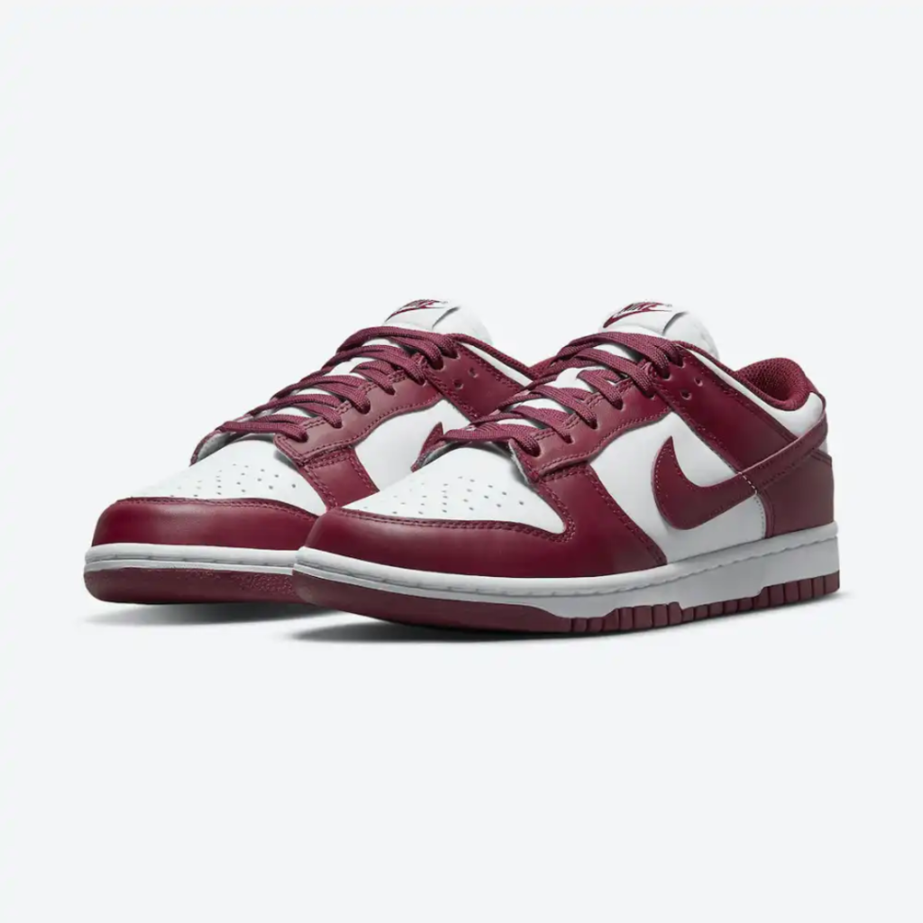 Nike Dunk Low Bordeaux 40BG sneaker with premium leather and bold burgundy accents on a low-top silhouette.