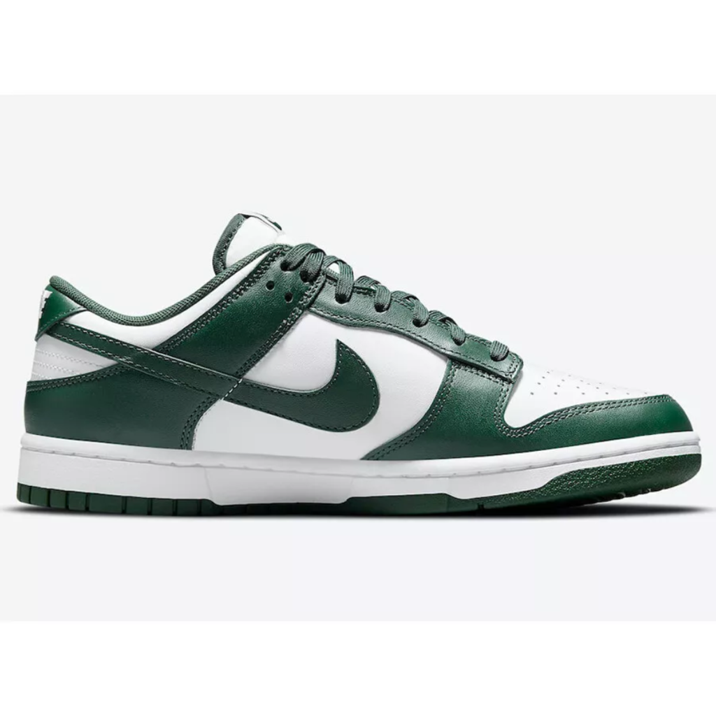 Nike Dunk Low Varsity Green ABT2 sneaker with white leather base and bold varsity green overlays on a classic low-top silhouette.