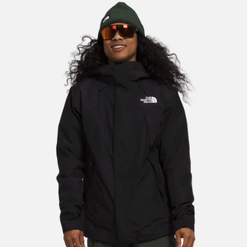 Front view of The North Face Clement Triclimate Jacket for men in black and asphalt grey, with hood and zip-in inner insulated layer.