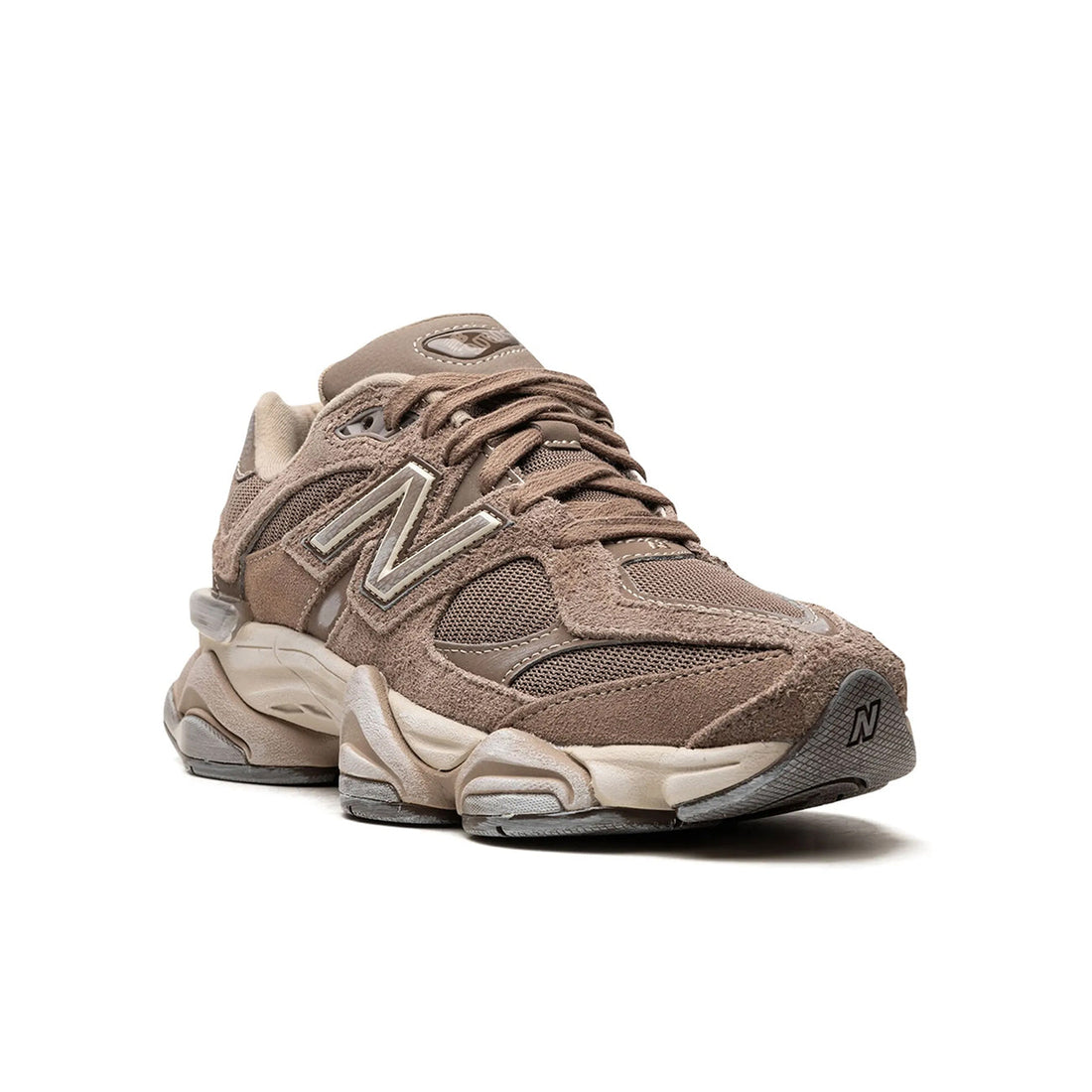 9060 Mushroom Brown sneaker featuring breathable mesh upper in earthy brown tones, suede overlays, chunky cushioned sole, and modern Y2K-inspired design.